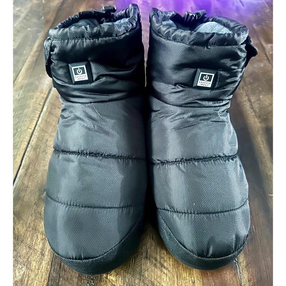Sharper Image Heated Slippers Black Puffer Booties 3M Thinsulate L 207594-03